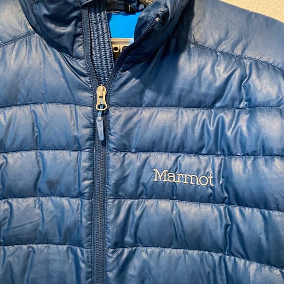 Marmot Blue Puffer Jacket Men’s Small‎ Lightweight – Flaws Noted - Picture 4 of 5